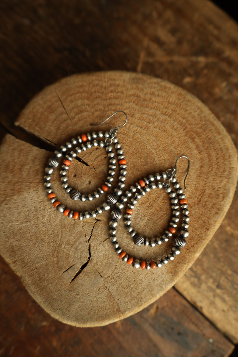 Double Loop Navajo Pearl With Spiny Oyster Beads Earring