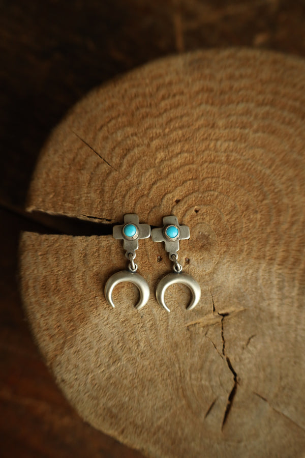 Small Cross Turquoise Dots Naja Post Earring