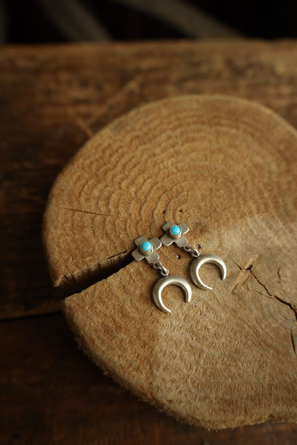 Small Cross Turquoise Dots Naja Post Earring