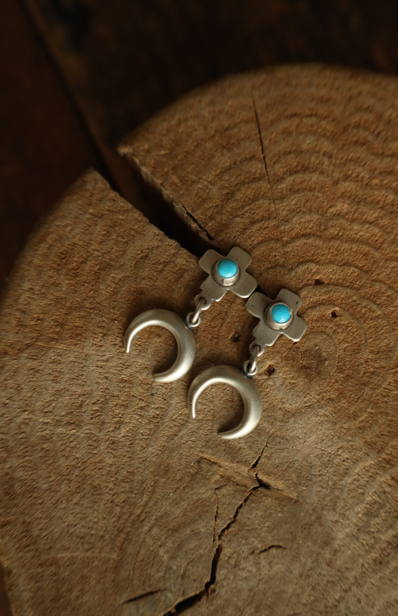 Small Cross Turquoise Dots Naja Post Earring