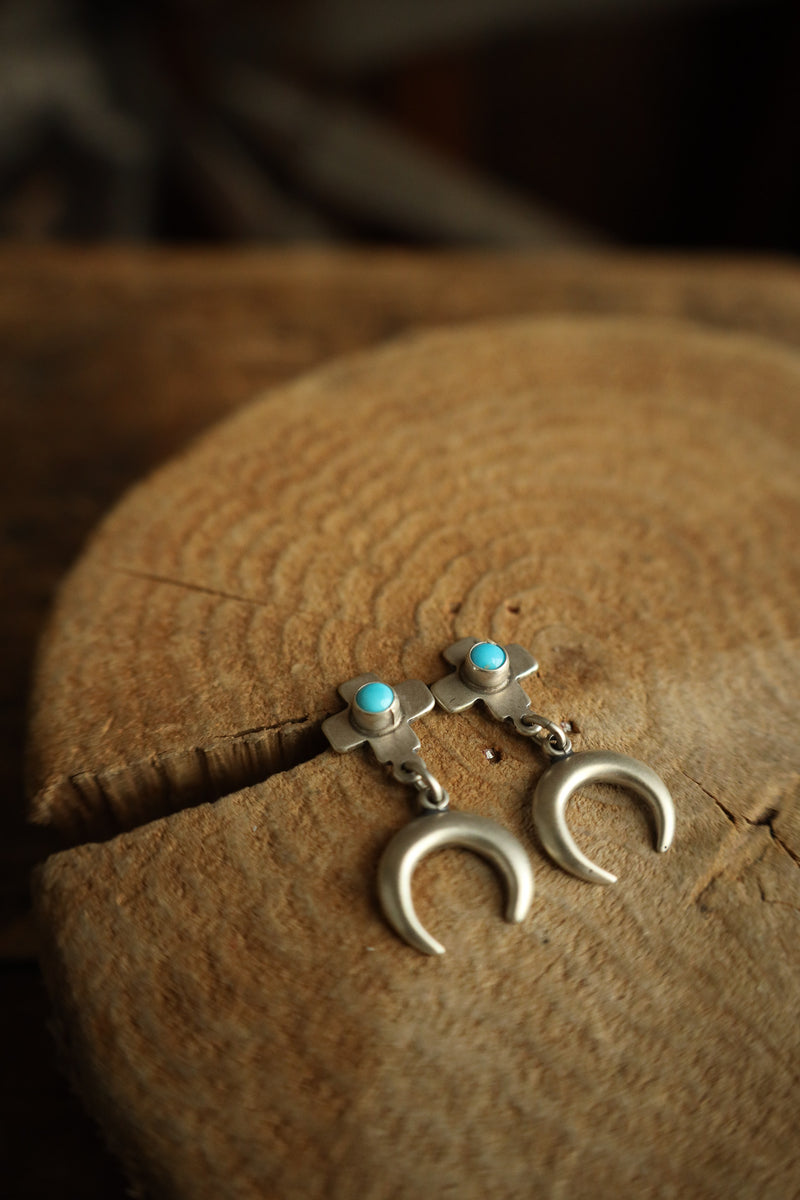 Small Cross Turquoise Dots Naja Post Earring