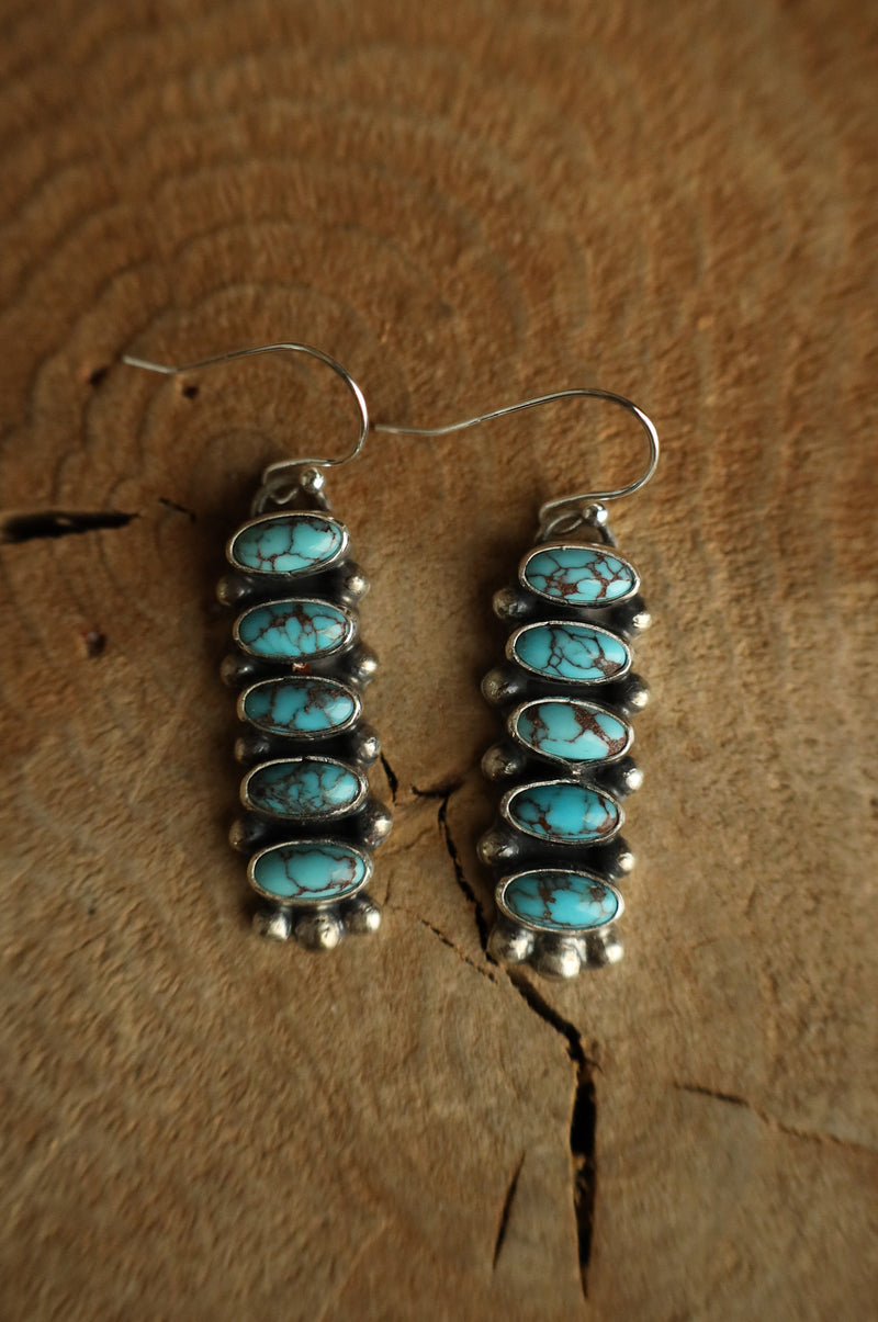 5 Turquoise Ovals Stack Hook Earring