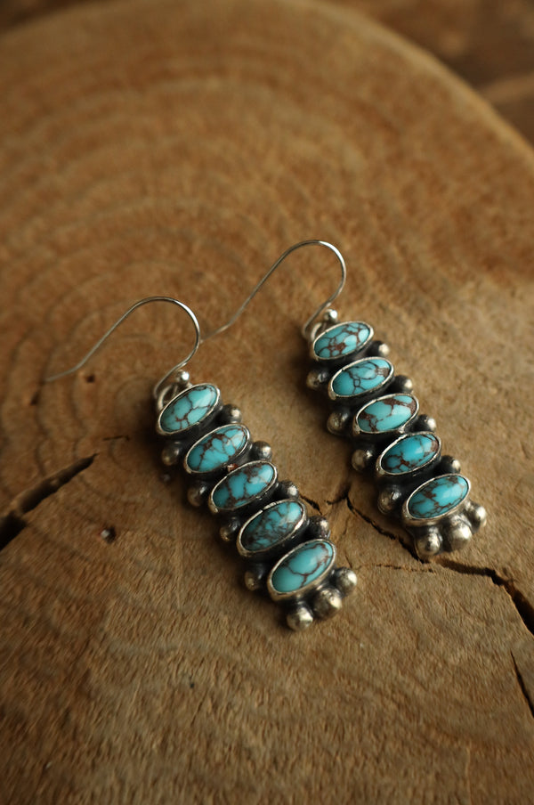 5 Turquoise Ovals Stack Hook Earring