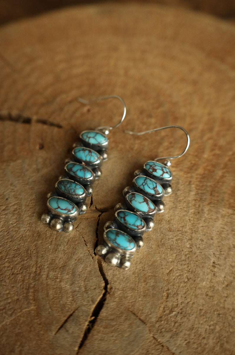 5 Turquoise Ovals Stack Hook Earring