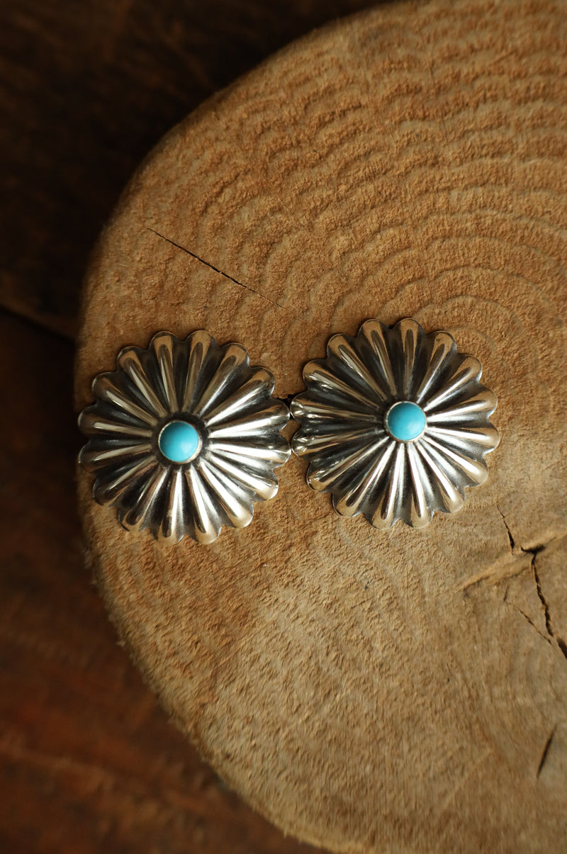 Large Starburst Turquoise Round Post Earring
