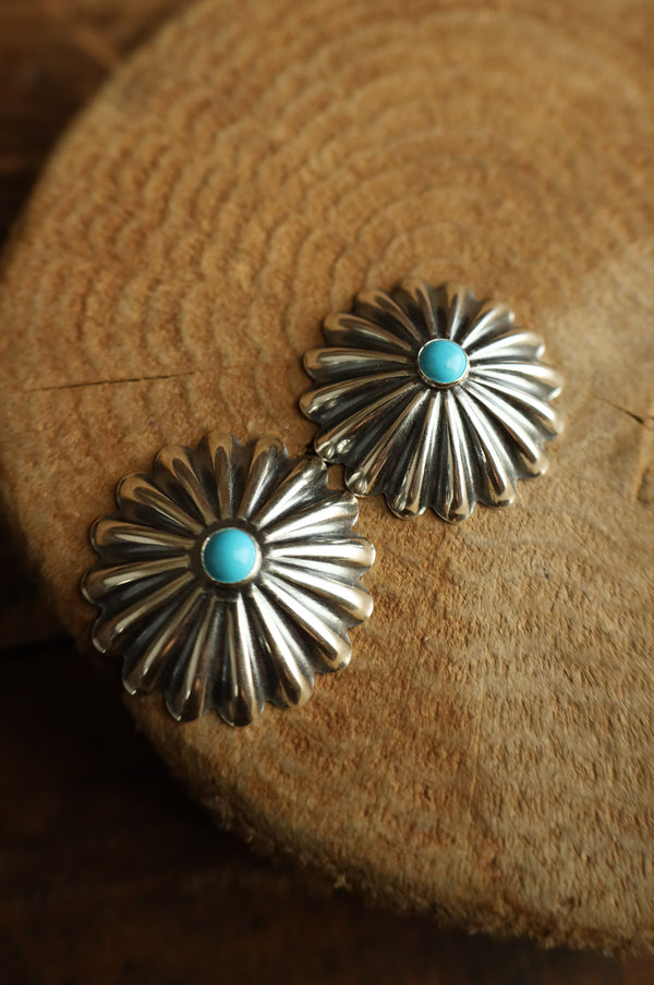 Large Starburst Turquoise Round Post Earring