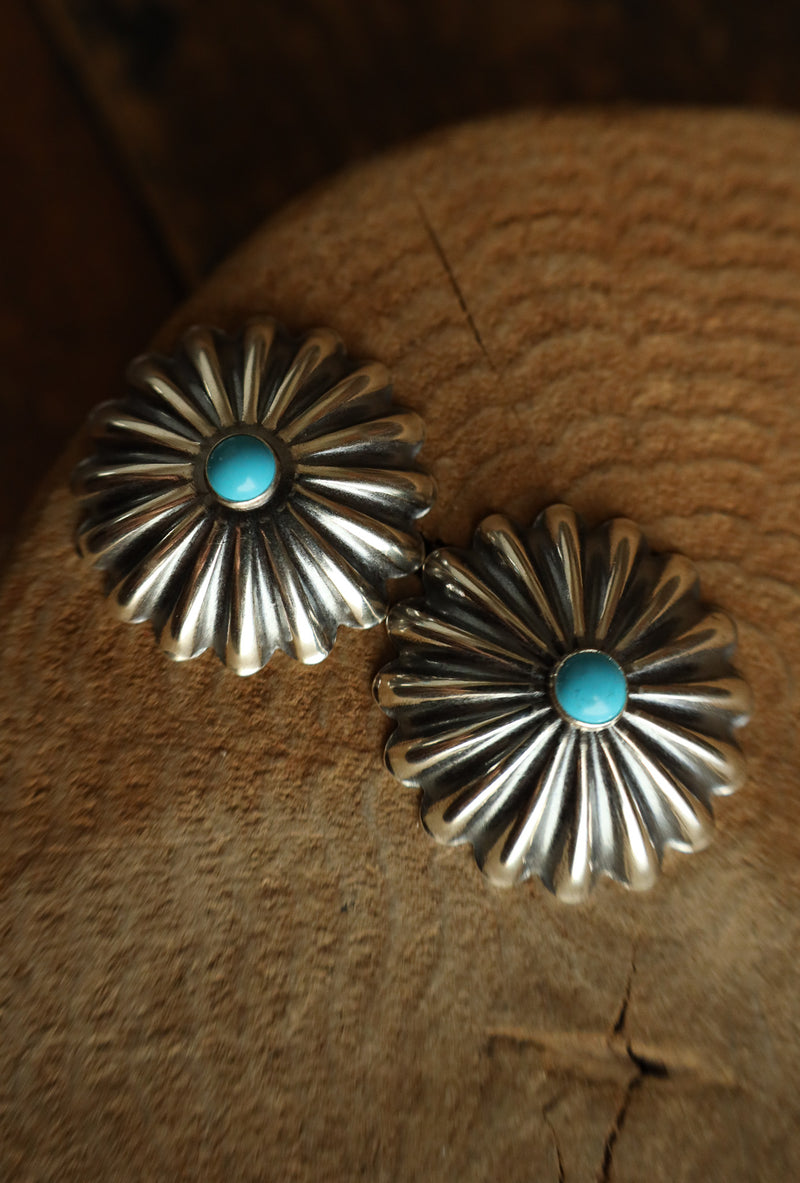 Large Starburst Turquoise Round Post Earring