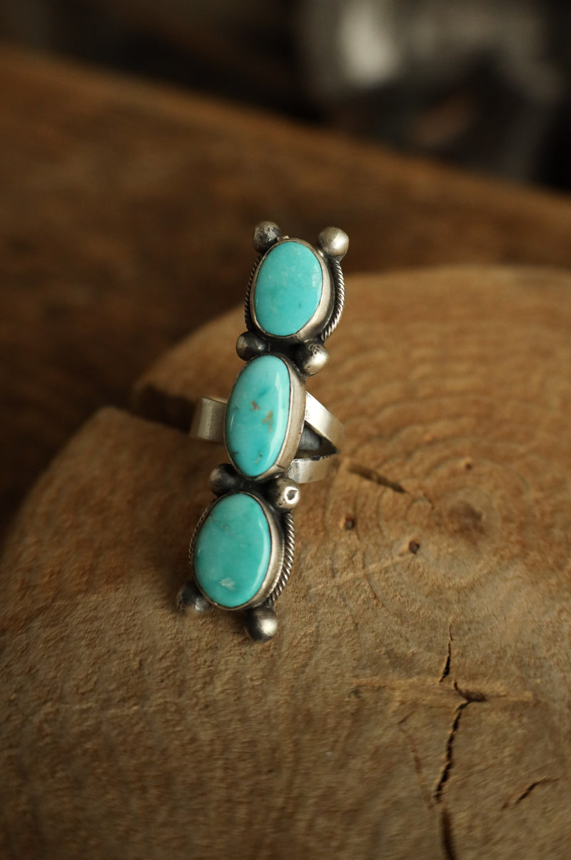 3 Turquoise Stack 8 Sterling Silver Dots Ring- Adjustable