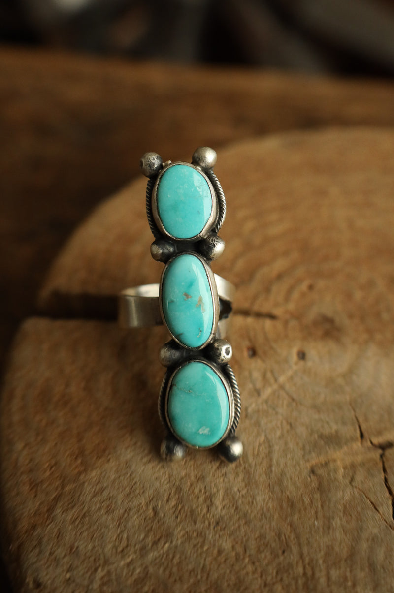 3 Turquoise Stack 8 Sterling Silver Dots Ring- Adjustable