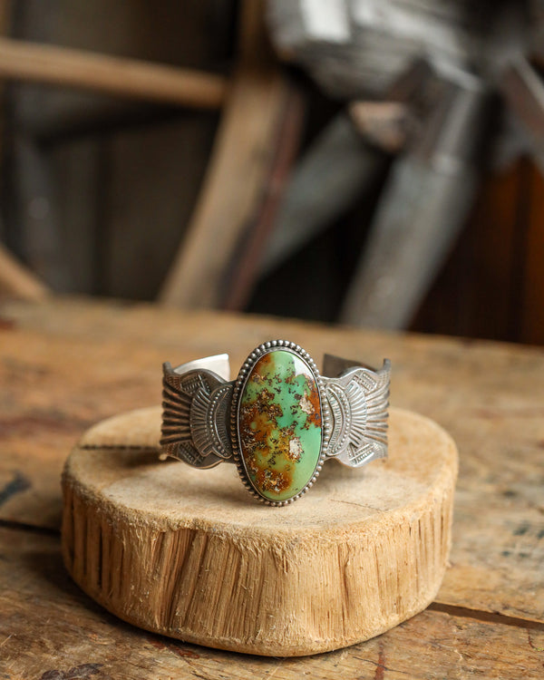 Extra Large Green And Brown Royston Turquoise Cuff 