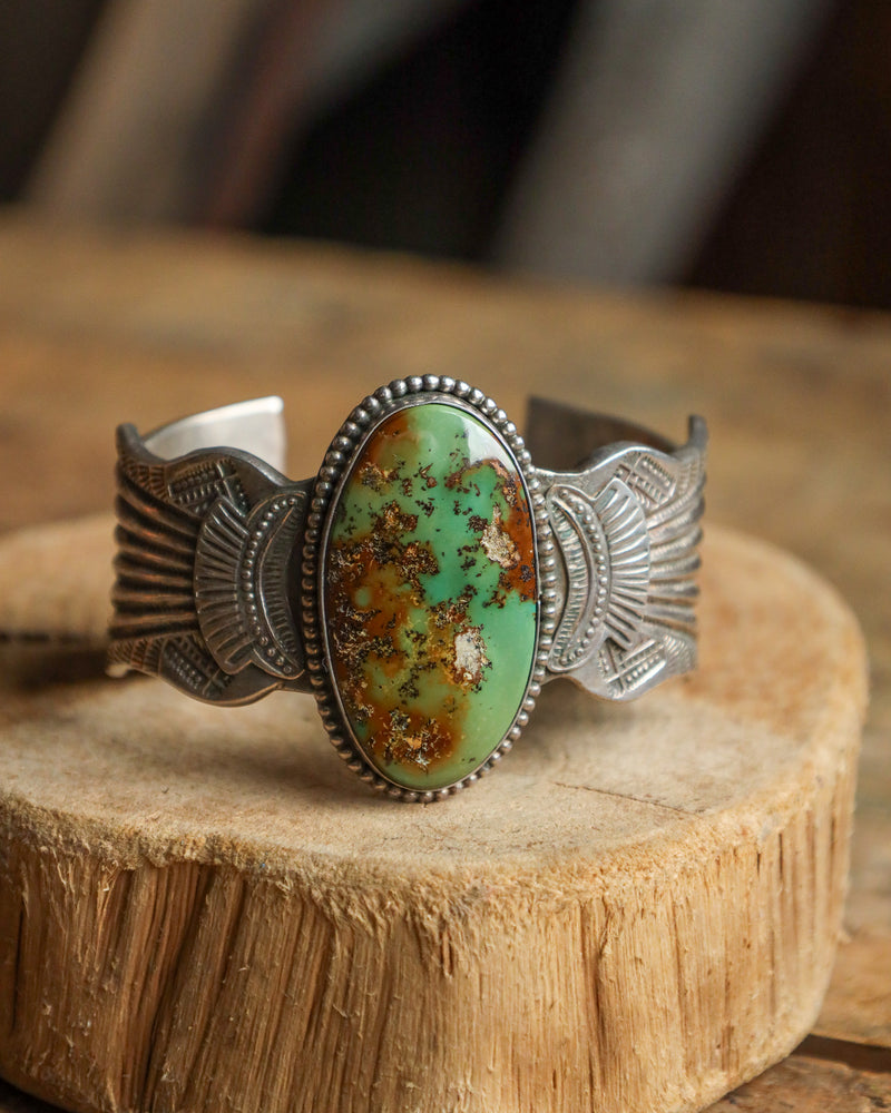 Extra Large Green And Brown Royston Turquoise Cuff 