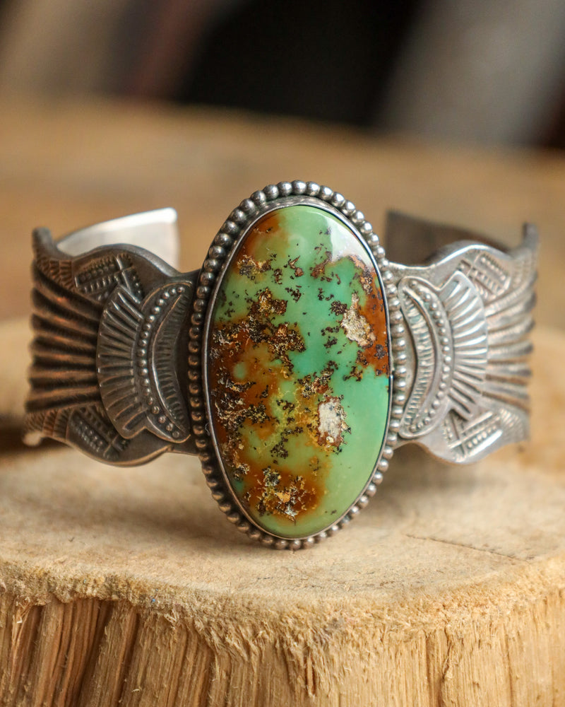 Extra Large Green And Brown Royston Turquoise Cuff 