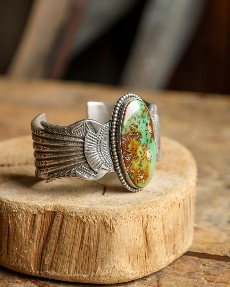 Extra Large Green And Brown Royston Turquoise Cuff 