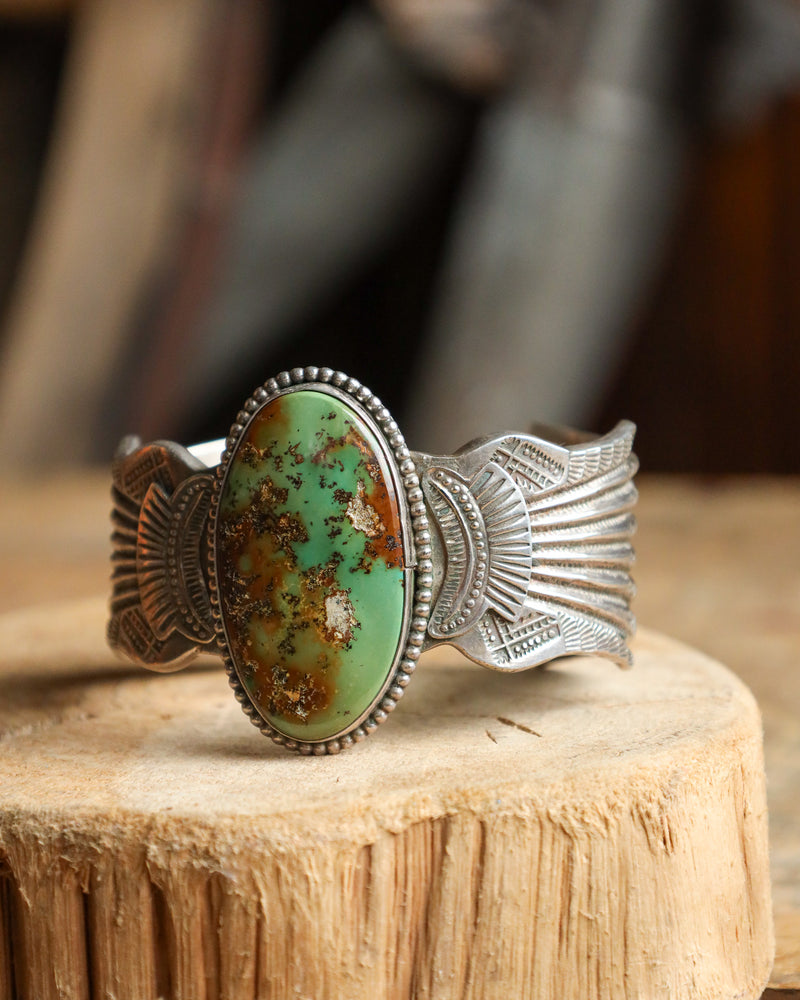 Extra Large Green And Brown Royston Turquoise Cuff 