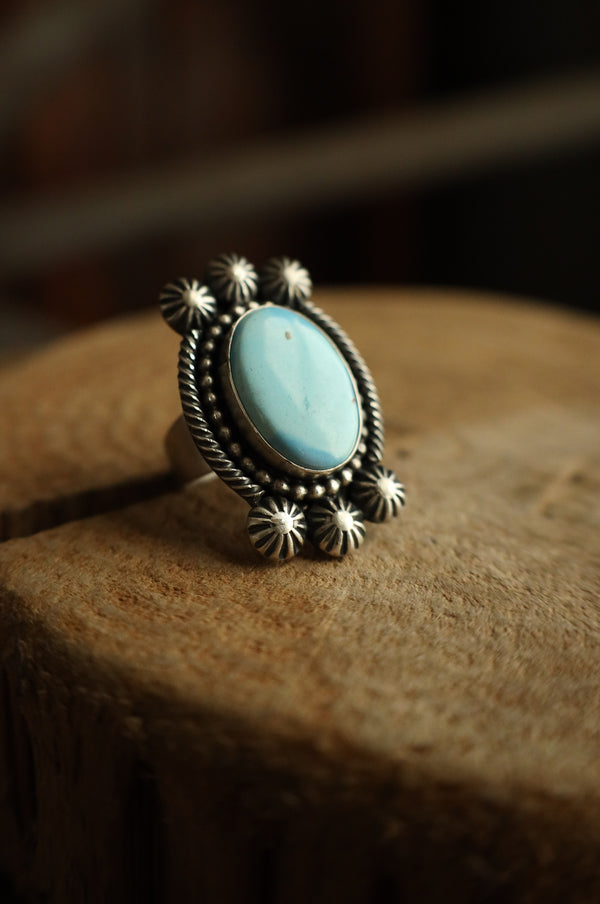 Light Turquoise Oval 6 Starbursts Ring- Adjustable