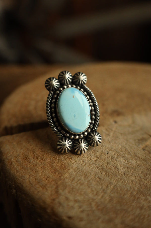 Light Turquoise Oval 6 Starbursts Ring- Adjustable