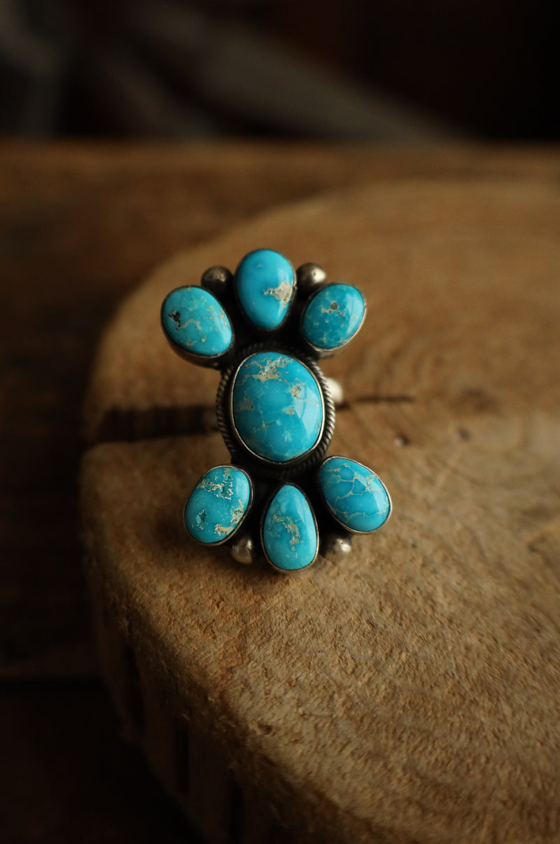 7 Turquoise Cluster Ring- Adjustable