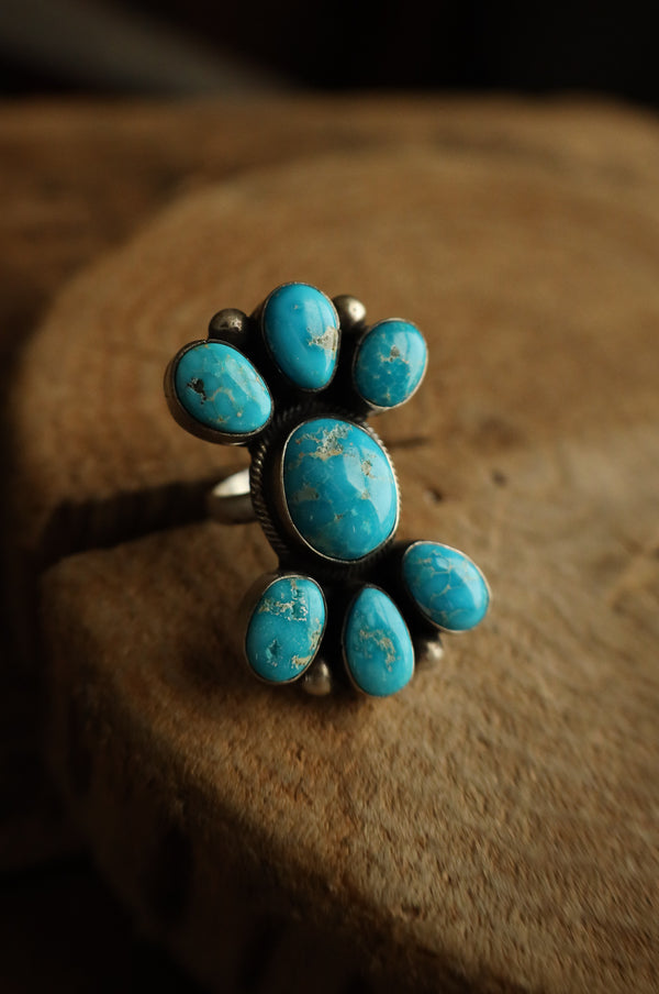 7 Turquoise Cluster Ring- Adjustable