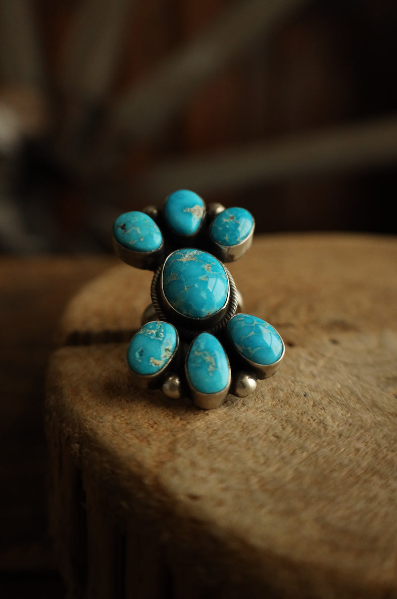 7 Turquoise Cluster Ring- Adjustable
