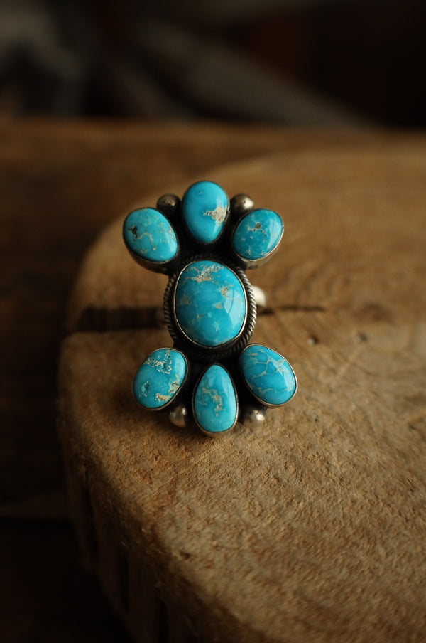 7 Turquoise Cluster Ring- Adjustable