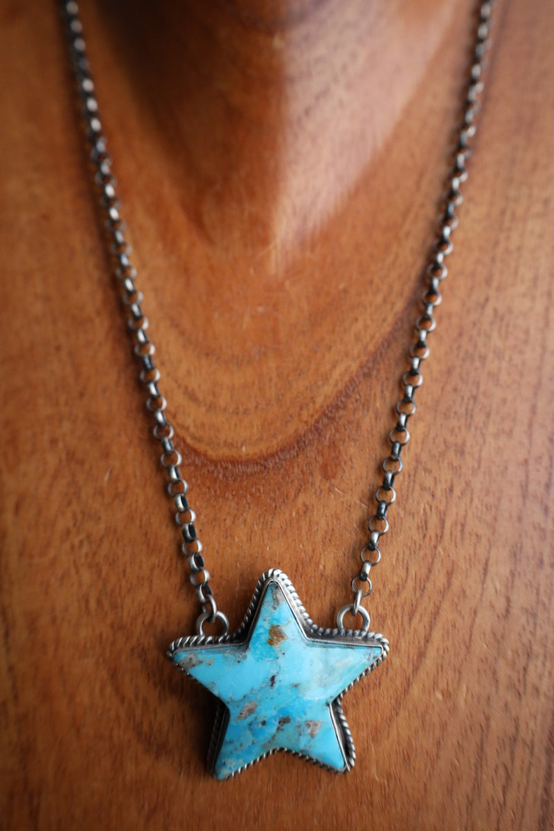 Turquoise Star Rope Border Chain Necklace 