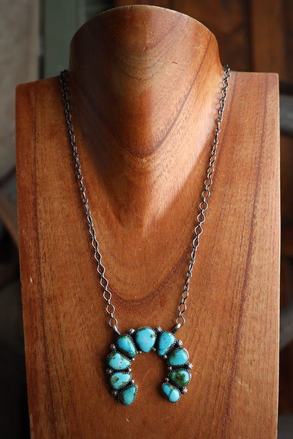 Blue and Green Turquoise Naja On Chain Necklace 