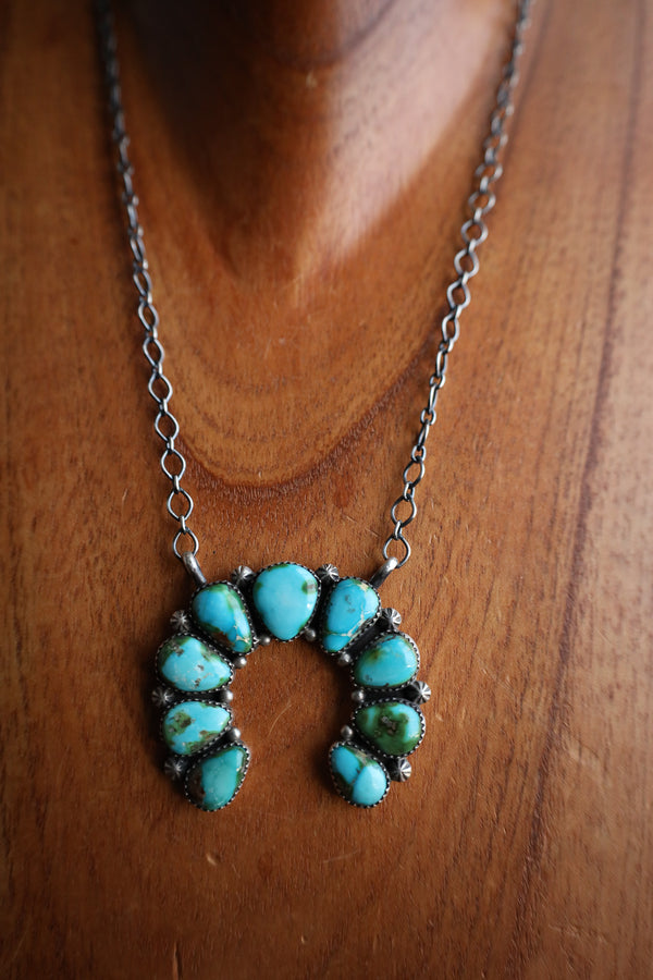 Blue and Green Turquoise Naja On Chain Necklace 