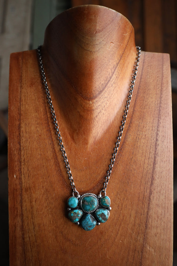 6 Turquoise Cluster On Chain Necklace 