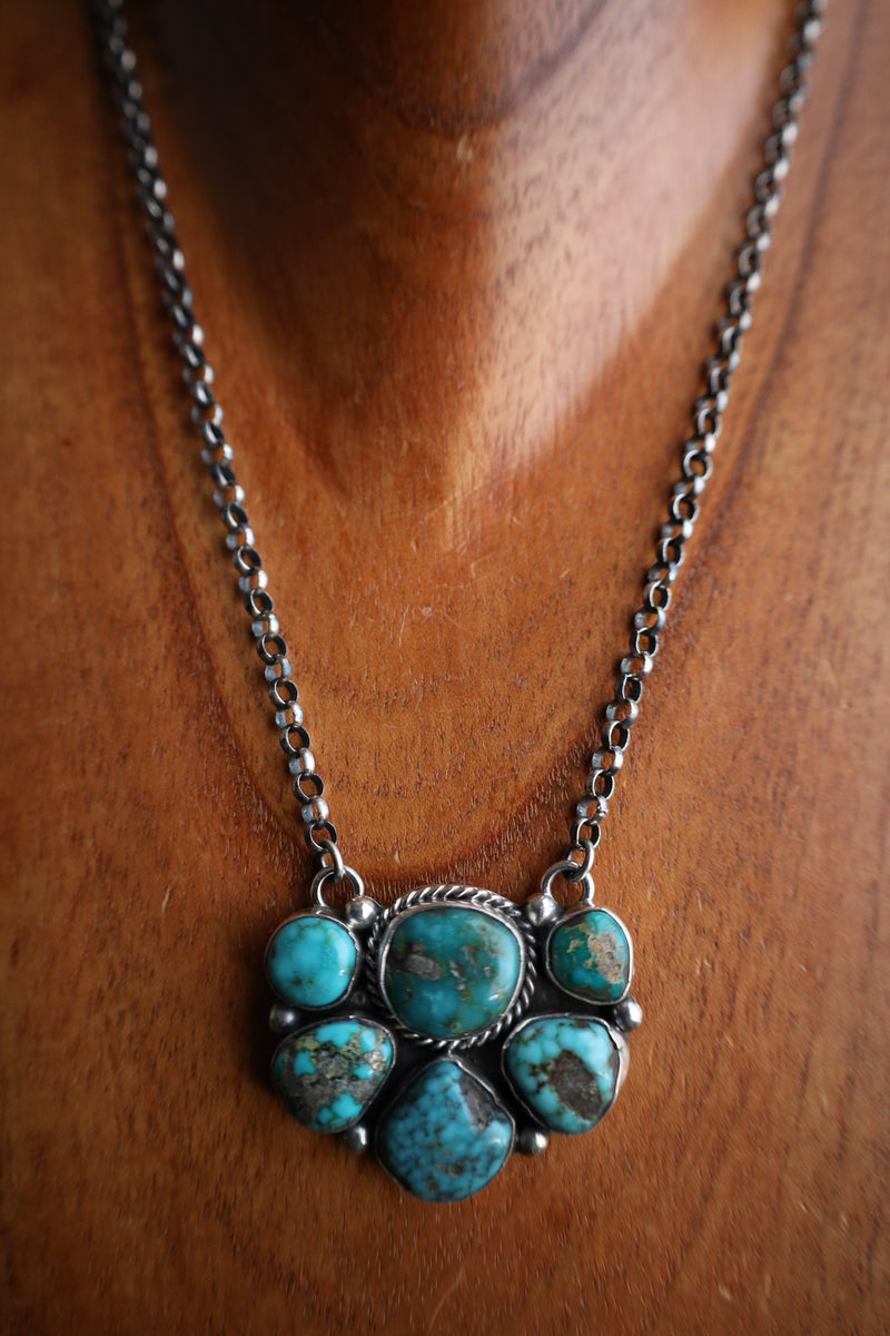 6 Turquoise Cluster On Chain Necklace 