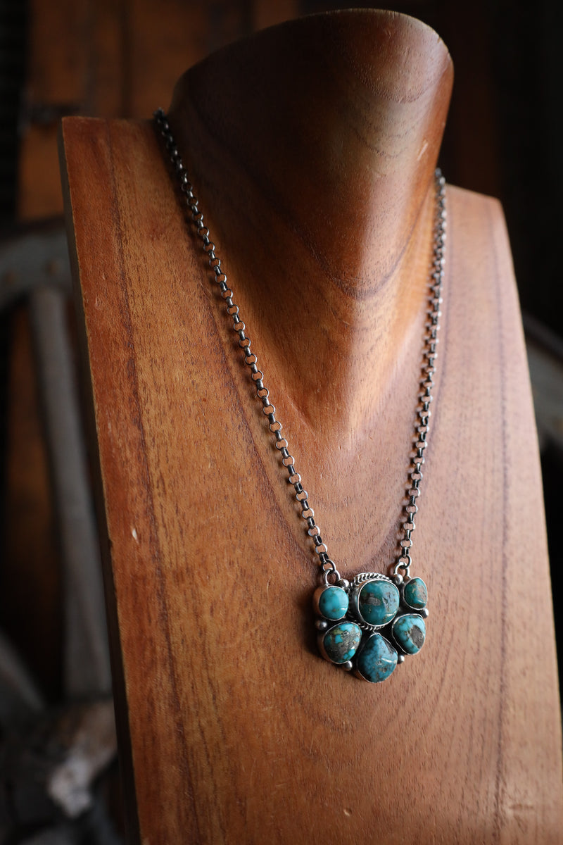 6 Turquoise Cluster On Chain Necklace 
