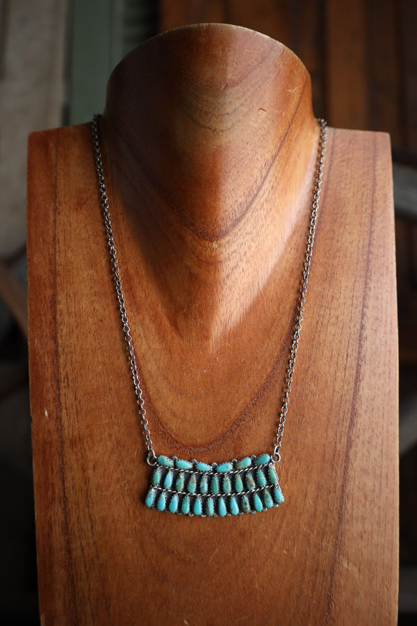 3 Rows Turquoise Teardrops On Chain Necklace 