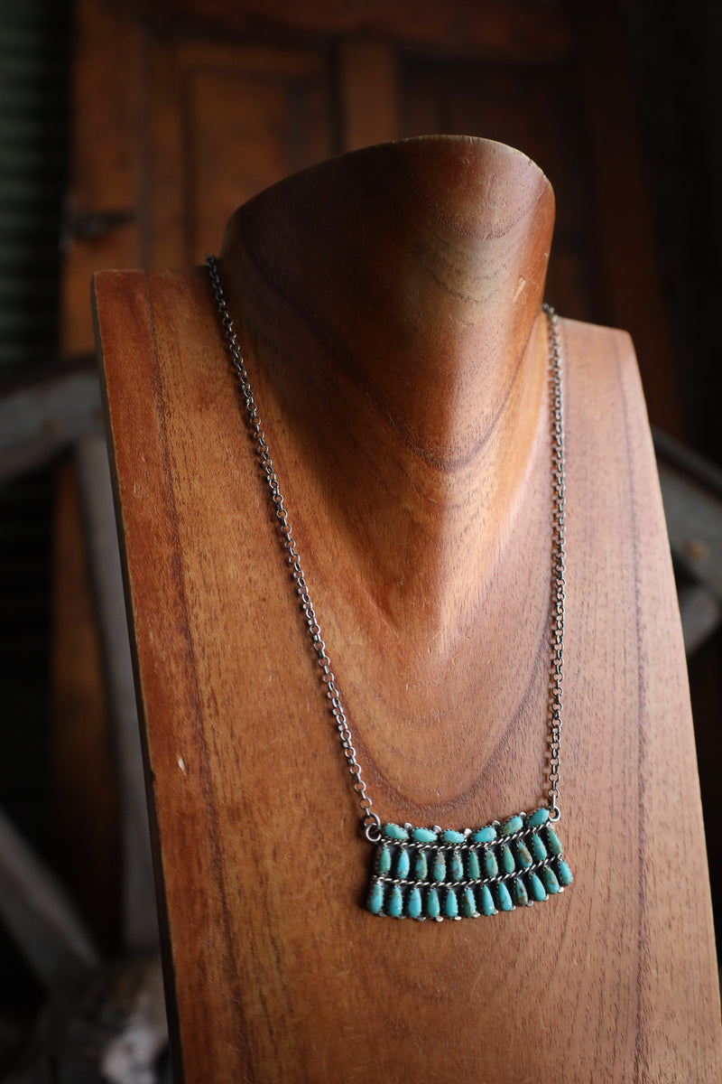 3 Rows Turquoise Teardrops On Chain Necklace 