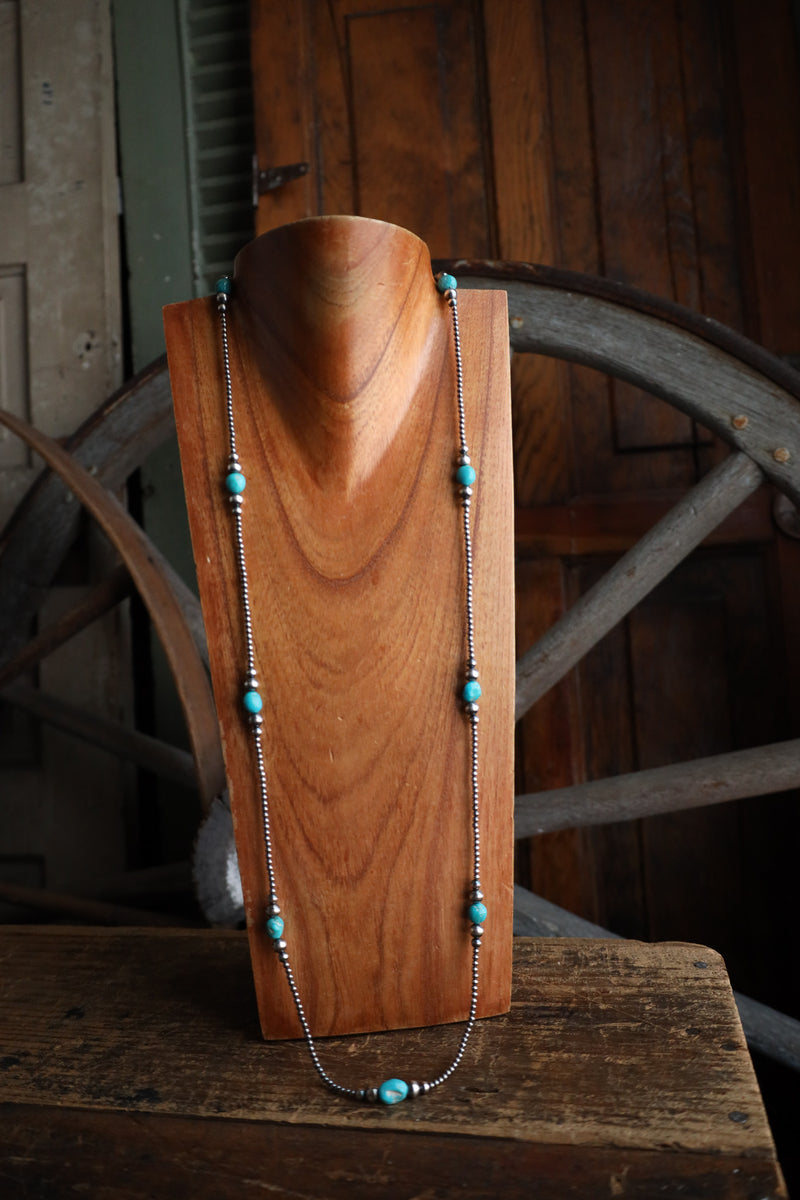 38" Small Navajo Pearls Turquoise Stone Stations Necklace 
