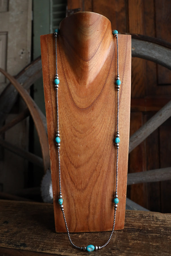 38" Small Navajo Pearls Turquoise Stone Stations Necklace 