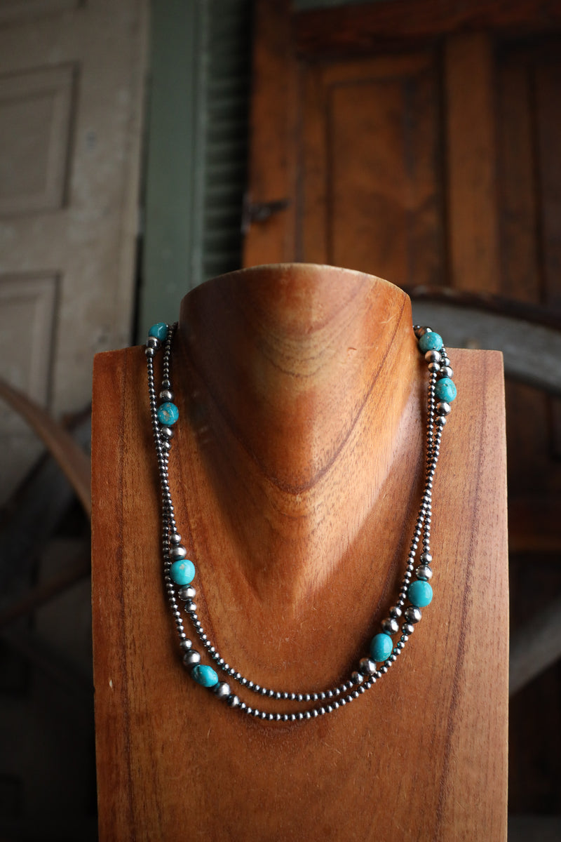 38" Small Navajo Pearls Turquoise Stone Stations Necklace 