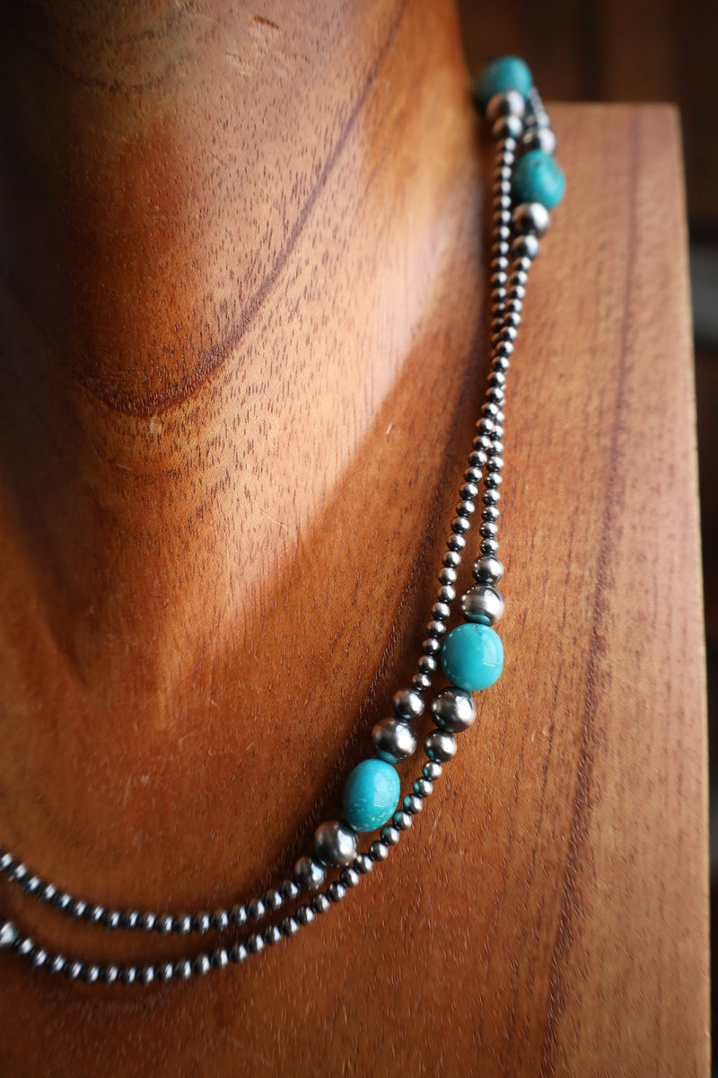 38" Small Navajo Pearls Turquoise Stone Stations Necklace 