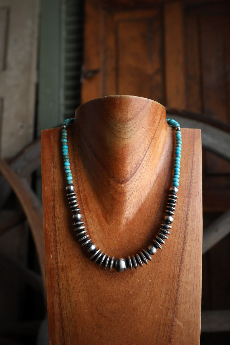 Navajo Pearls Discs Center Turquoise Donuts Necklace 
