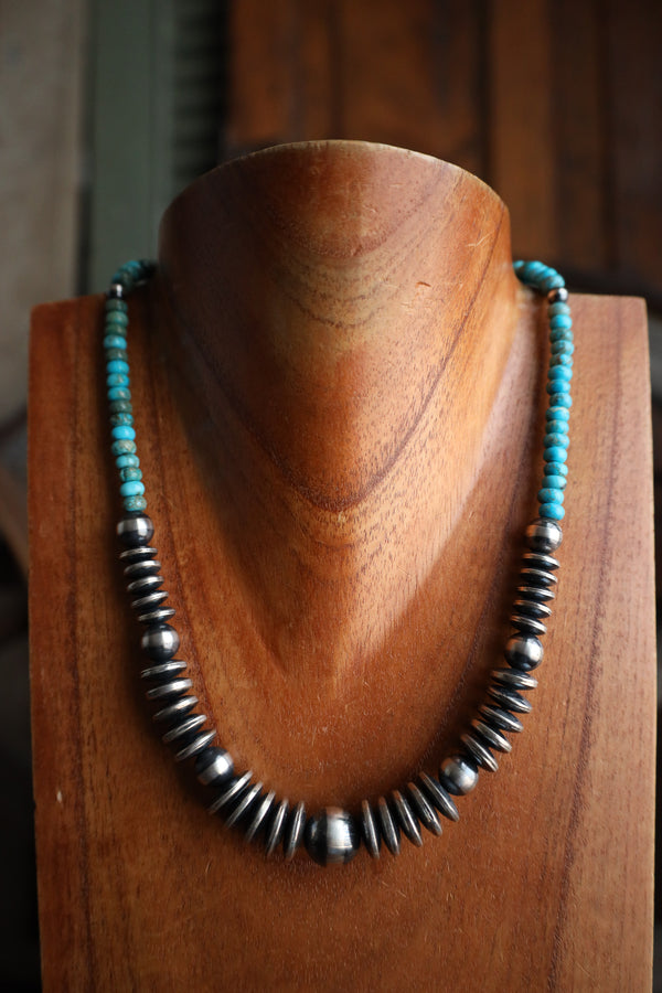 Navajo Pearls Discs Center Turquoise Donuts Necklace 