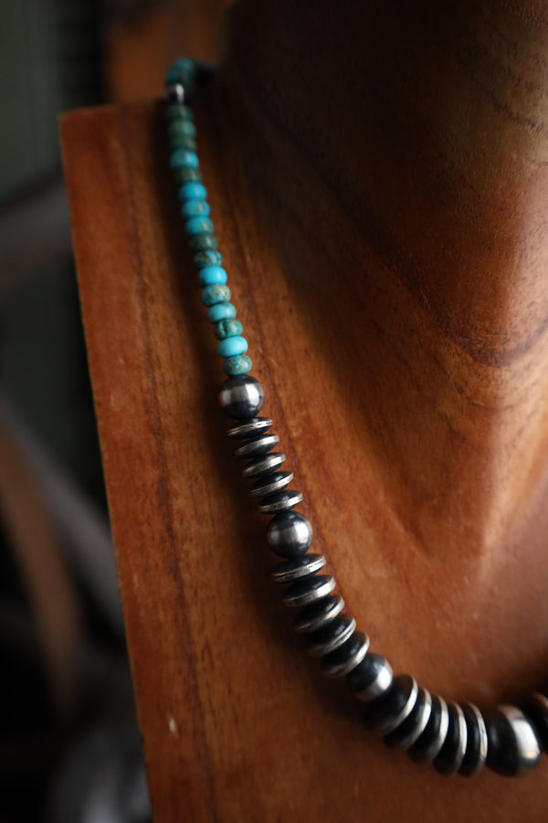 Navajo Pearls Discs Center Turquoise Donuts Necklace 