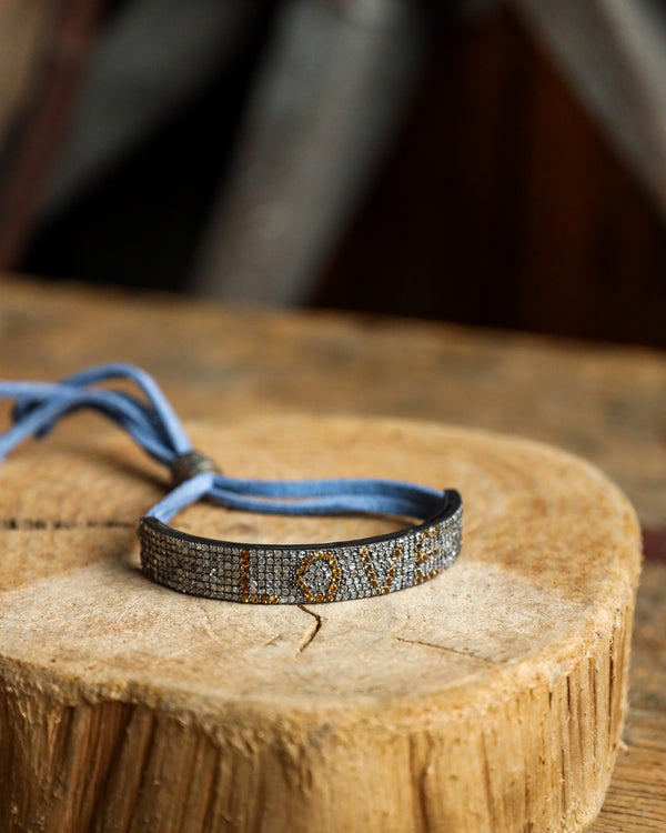 Yellow Love Black Diamonds With Denim Leather Bracelet 