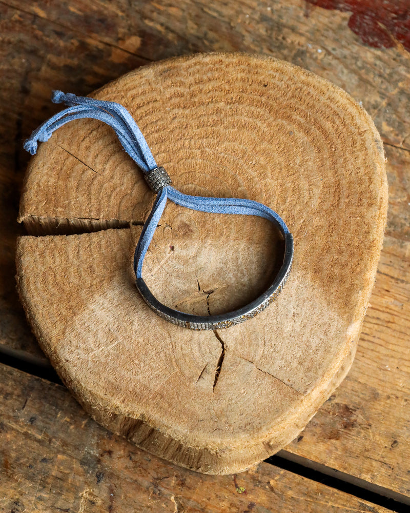 Yellow Love Black Diamonds With Denim Leather Bracelet 