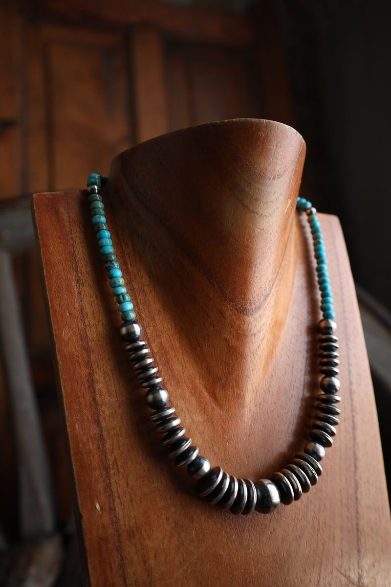 Navajo Pearls Discs Center Turquoise Donuts Necklace 