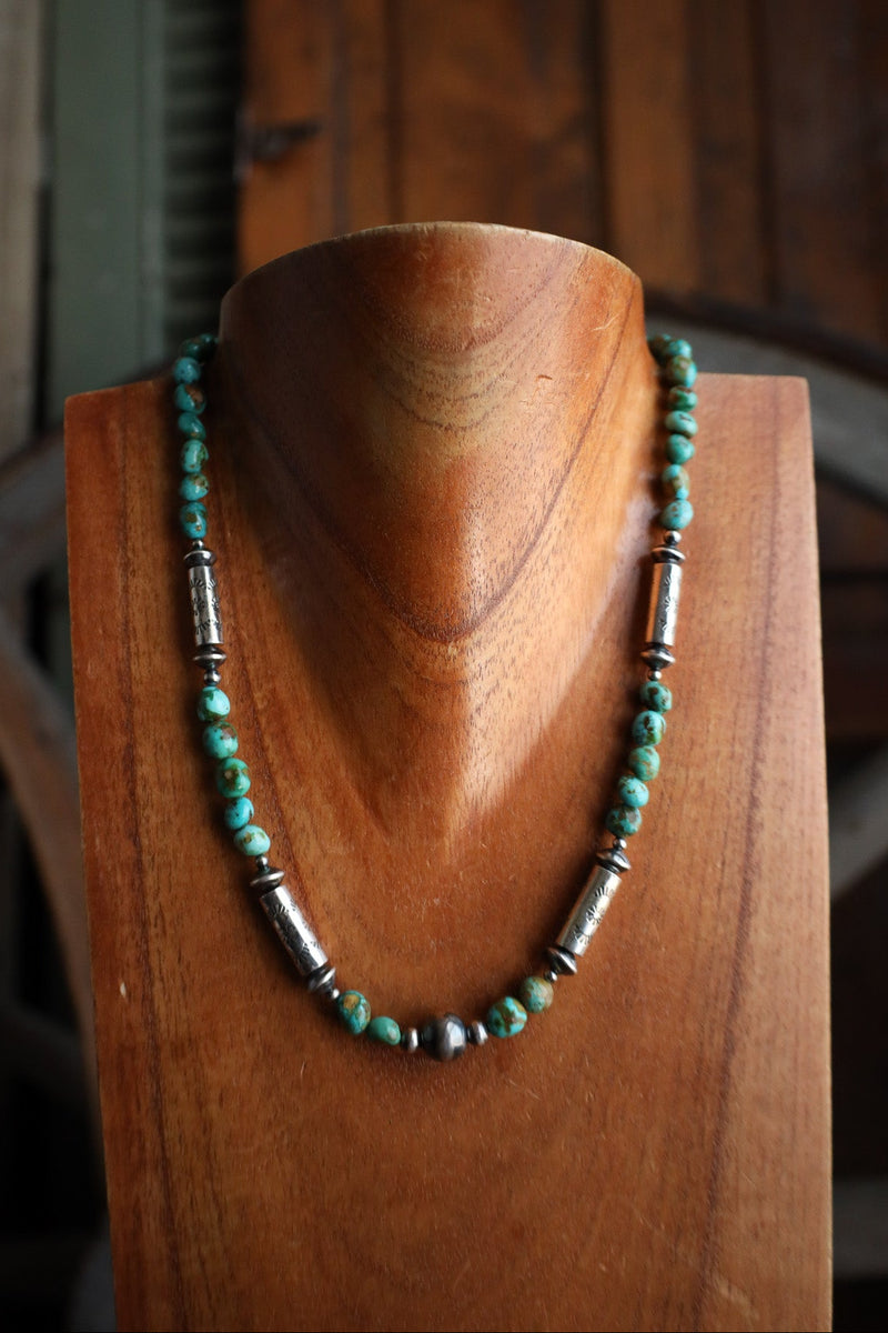 20" Turquoise Stones Sterling Silver Tube