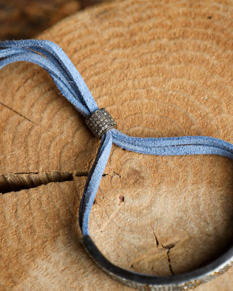 Yellow Love Black Diamonds With Denim Leather Bracelet 