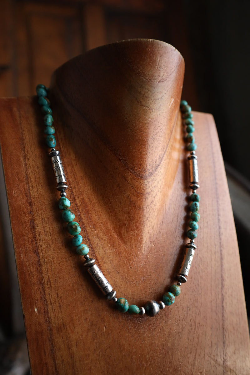 20" Turquoise Stones Sterling Silver Tube