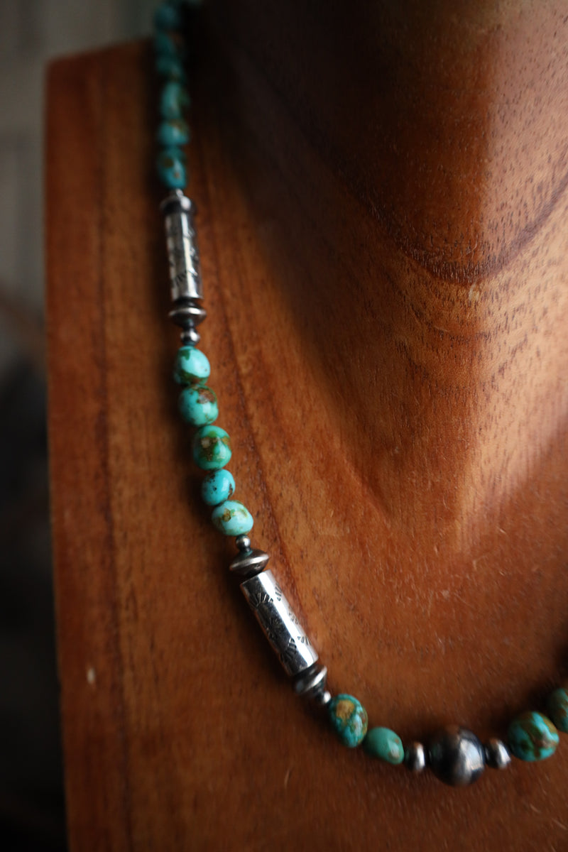 20" Turquoise Stones Sterling Silver Tube