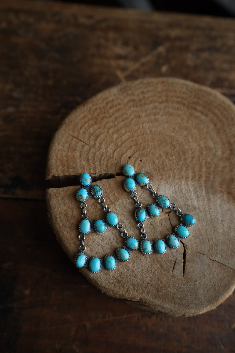 Turquoise Ovals Open Chandelier Post Earring 