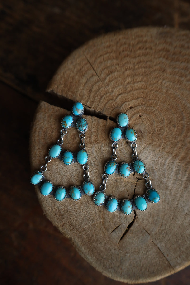 Turquoise Ovals Open Chandelier Post Earring 