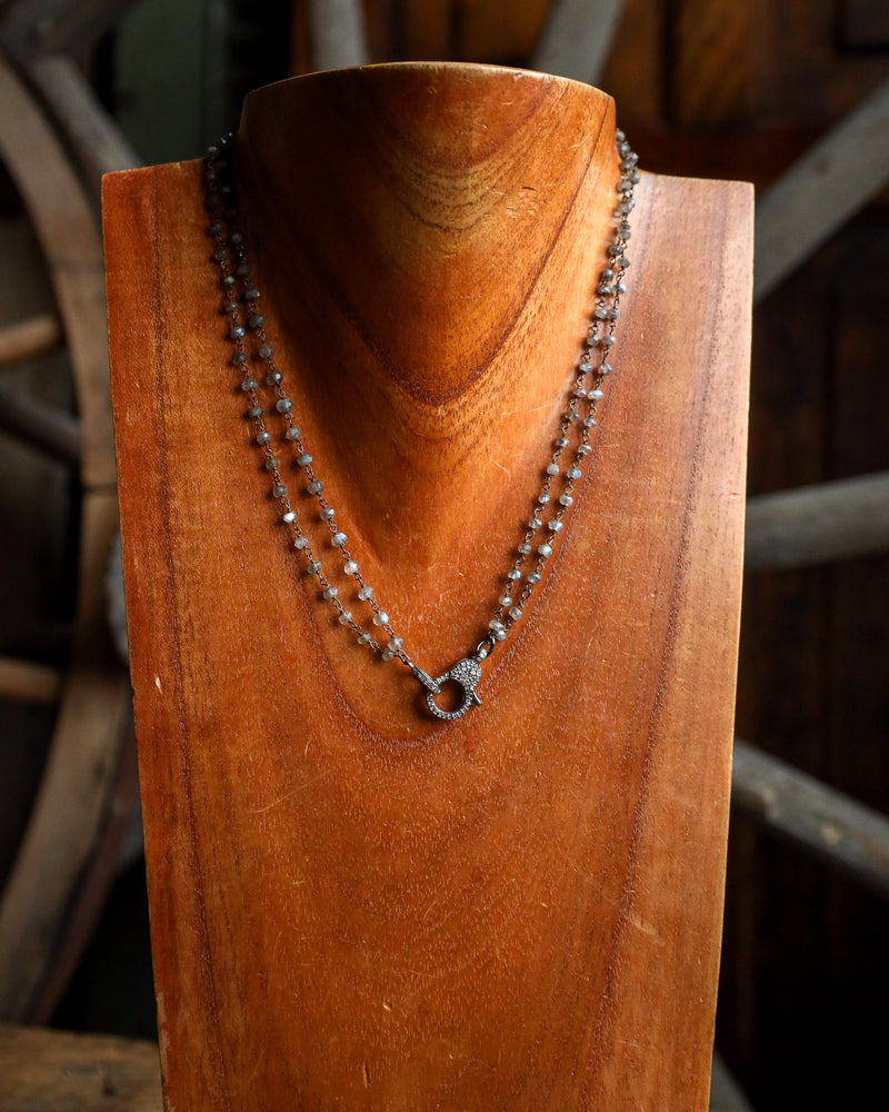 Grey Beads Black Diamonds Clasp Necklace