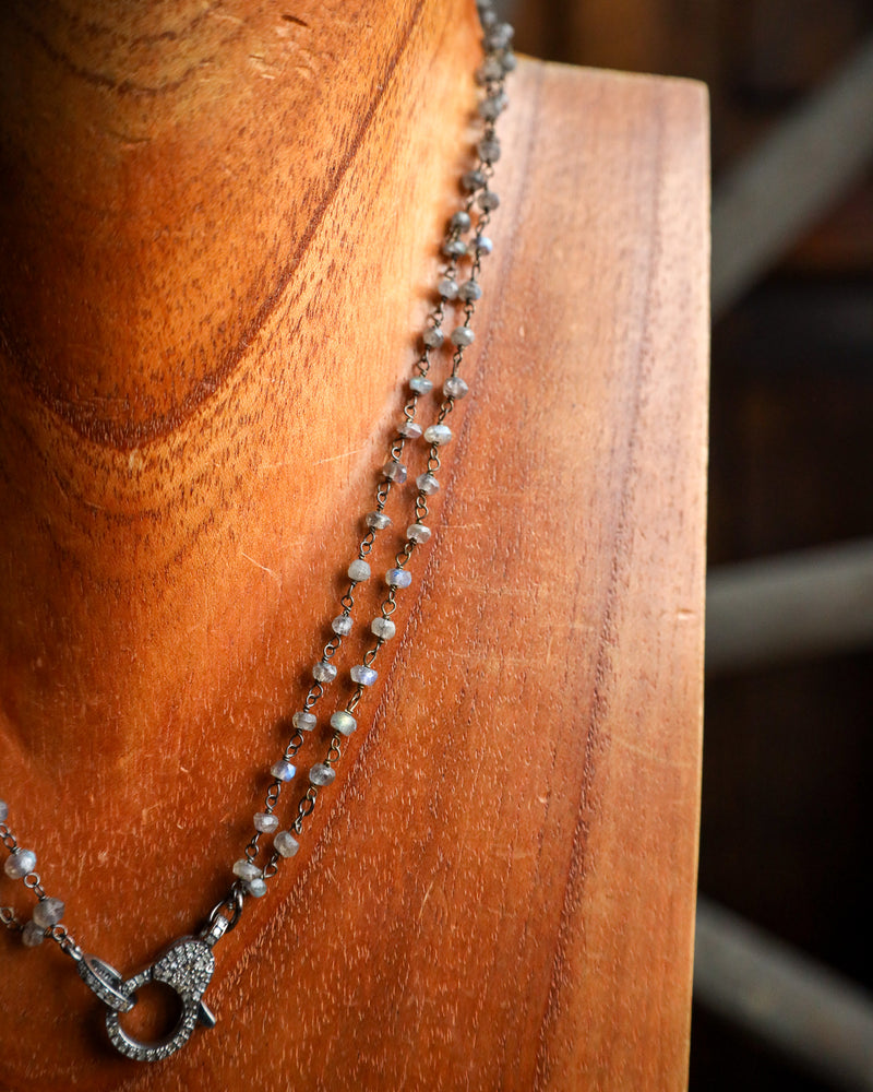 Grey Beads Black Diamonds Clasp Necklace